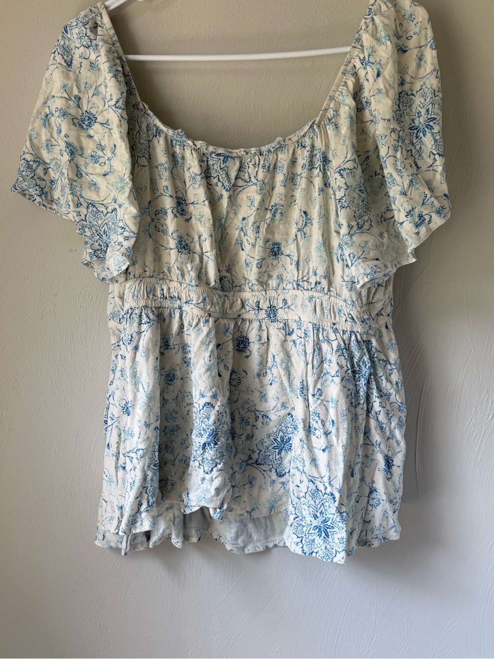 Torrid Floral Peasant Blouse in Cream and Light Blue - Picture 5 of 6